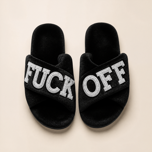 Pearl Letter Plush Slides