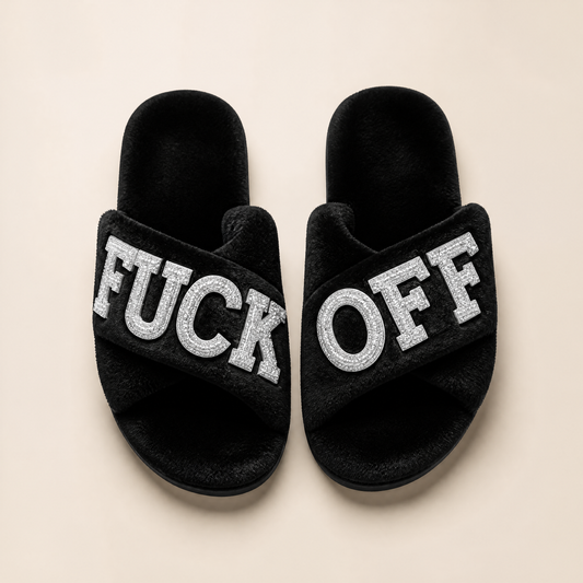 Pearl Letter Plush Slides