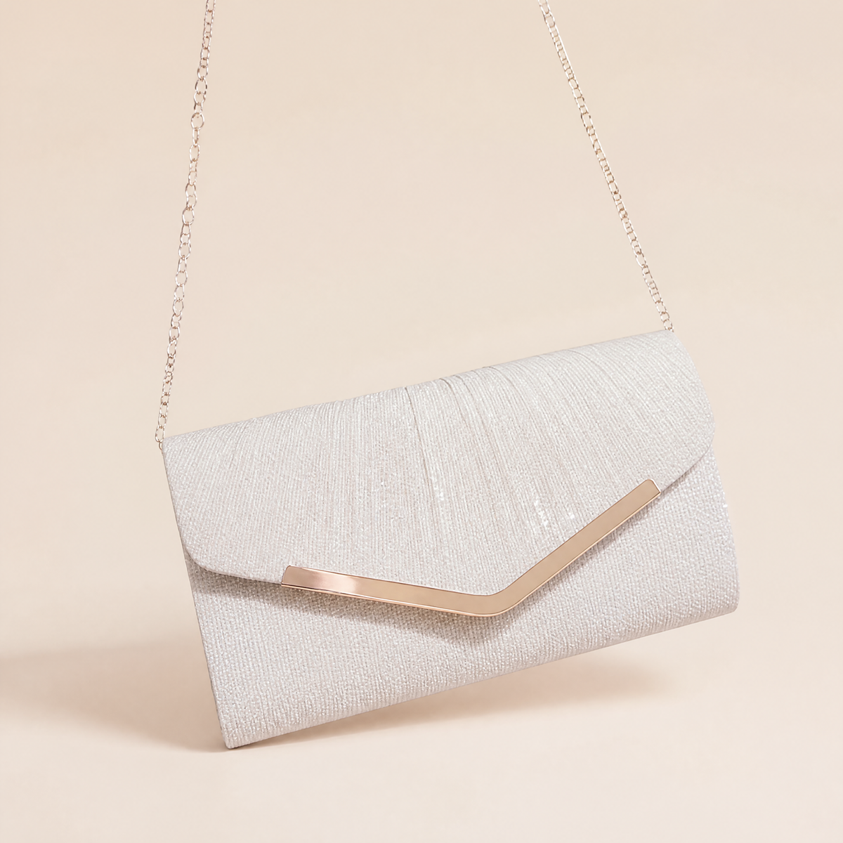 Pleated Glitter Evening Clutch
