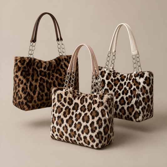Leopard Faux-Fur Chain Tote
